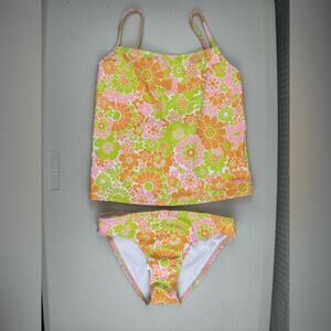 Roxy Girl’s 8 Last In Paradise Tankini Set Mock Orange Floral 2-Piece Swimsuit